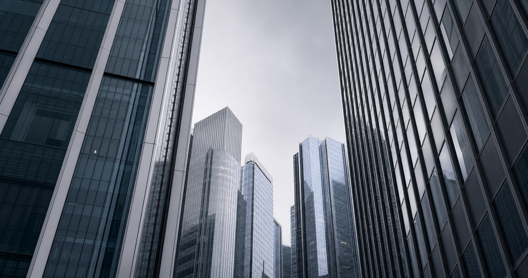 Abstract view between glass-and-steel skyscrapers